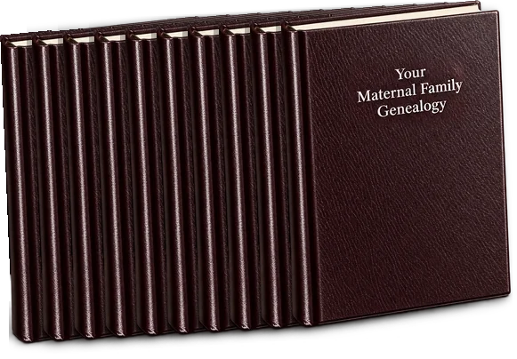 Ten hardcover copies of The Heritage Book, stacked sideways in one row